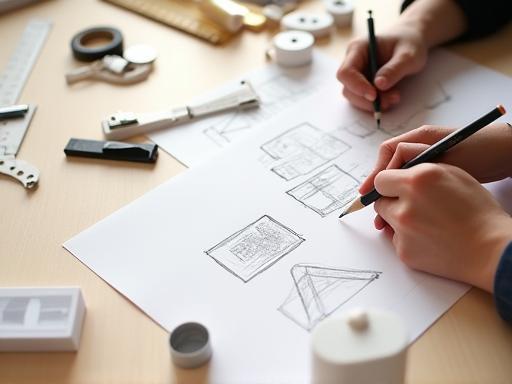 Hands sketching product ideas and early prototypes